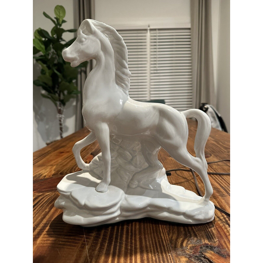 RARE MID CENTURY HORSE CERAMIC SCULPTURE! VTG 50'S LAMP STALLION WILD WEST